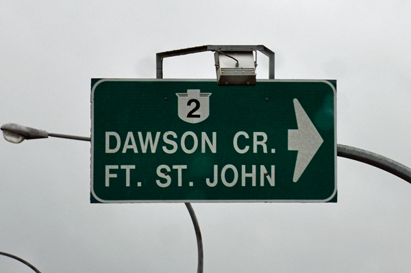 directional sign to Dawson Creek